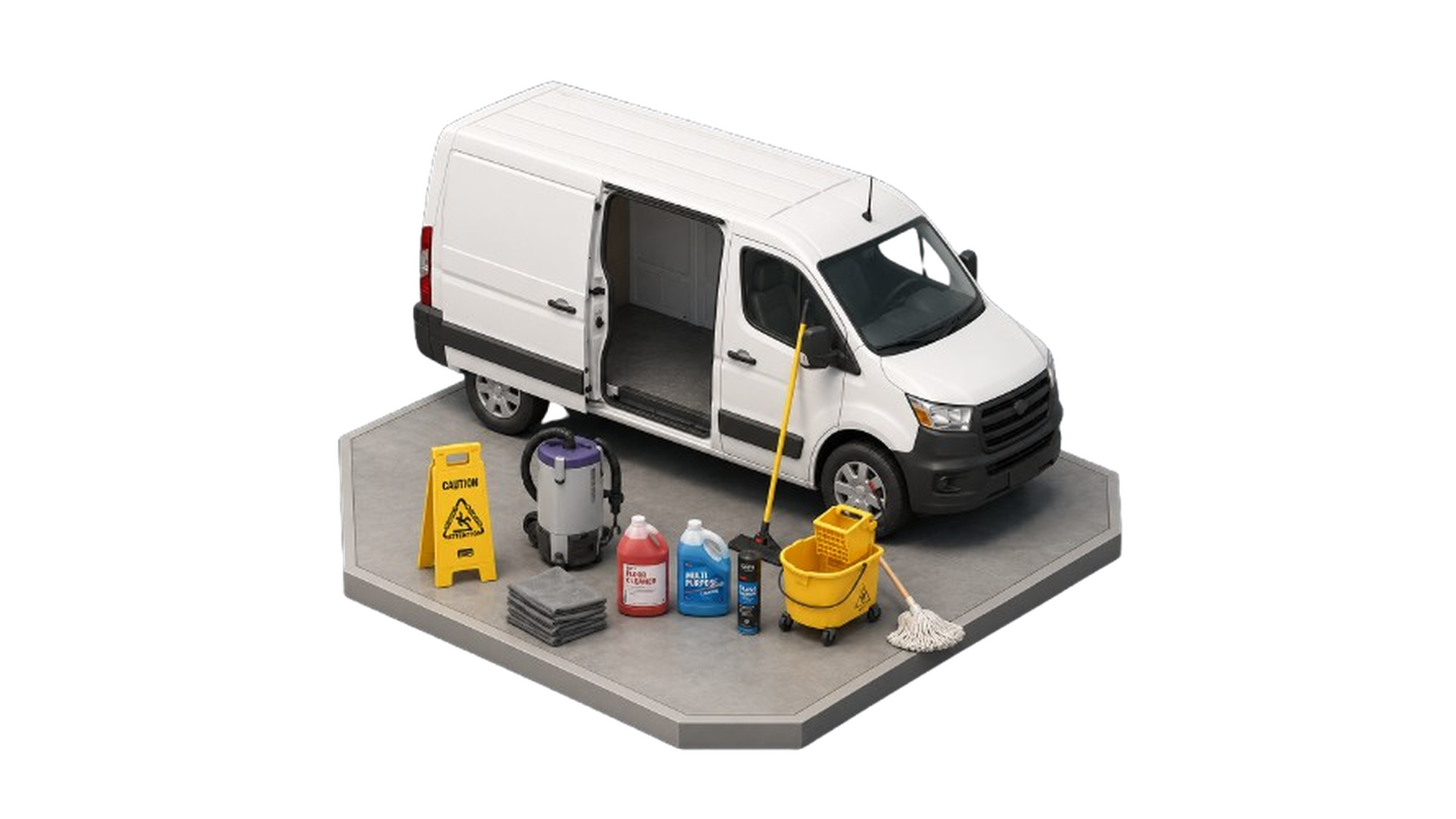 ShineBright commercial cleaning van and professional cleaning equipment.